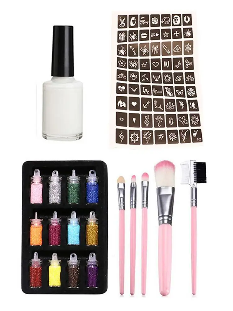 Temporary Tattoo Set Flash Diamond Glitter Flash Powder For Temporary Tattoo Set Kids Face Body Painting Art Makeup Tools
