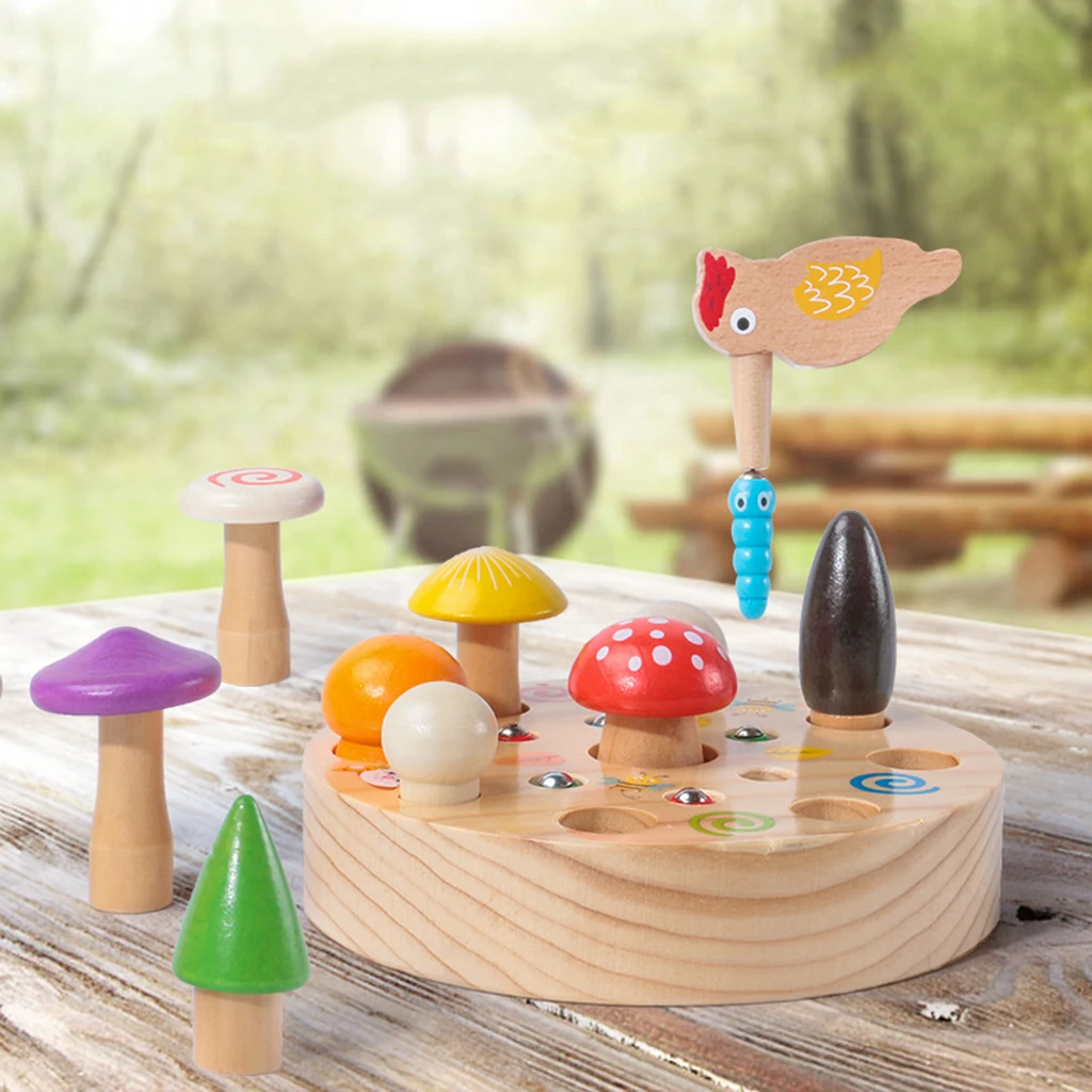 Wooden Woodpecker Catching Worms Game Montessori Baby Kids Educational Toys