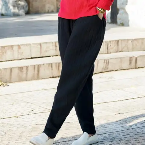 Pantalon femme ete, осенние и летние штаны, свободные штаны-шаровары, хлопковые льняные pantalones mujer verano AE60