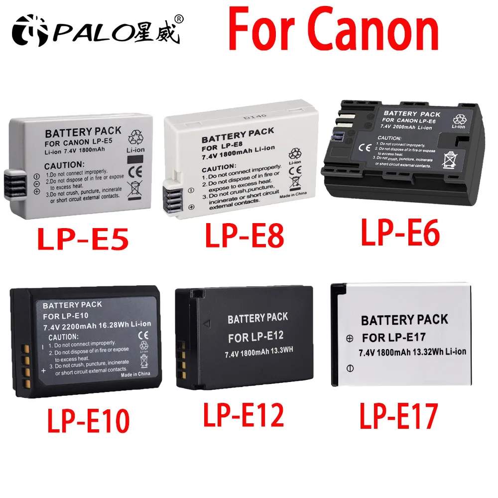 Batterie Fotocamera Palo Per Canon Lp-E6 Lp-E8 Lp-E10 Lp-E12 Lp-E17 Lp E5 Lp E6 Lp E8 Lp E10 Lp E12 Lp E17
