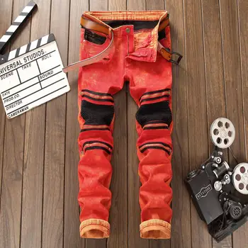 

New Men Fashion Denim Pleated Jeans Retro Pants Jeans Trousers