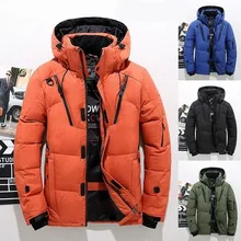 Мужская зимняя пуховая куртка на каждый день, на молнии, с капюшоном, с карманами, с длинным рукавом, однотонная, толстая, на утином пуху, пальто со съемным капюшоном, качественная теплая верхняя одежда