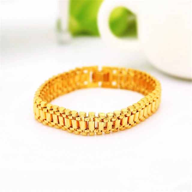 18K GOLD FILLED DOUBLE CURB CHAIN ROMBO RINGS MENS CHUNKY SOLID ITALIAN  BRACELET | eBay