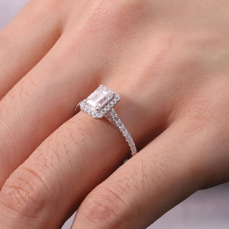 AEAW 0.7ct 4*6 мм изумрудная огранка камень Муассанит кольца для женщин 18 к 14 к белое золото розовое золото романтические обручальные кольца