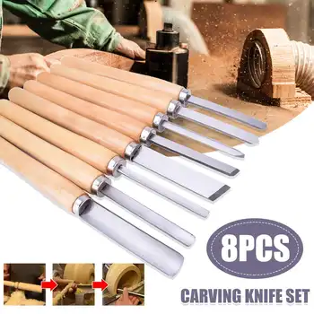 

8Pcs/Set Woodworking Carving Chisel Knives Set Turning Tools Wood Craft Gouge Skew Parting Detail Chisel Handle Sculpture Knives