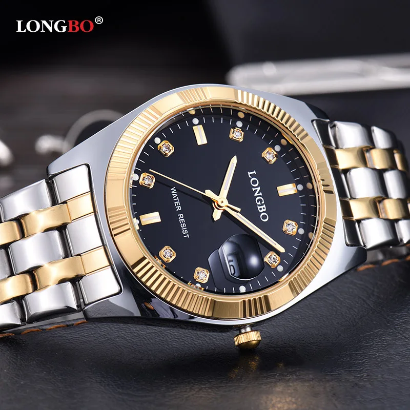

Hot Selling Fashion Business Men Stainless Steel Belt Watch Calendar Waterproof Quartz Leisure Table