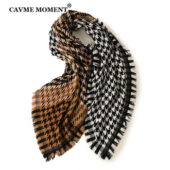 

CAVME 100% Wool Plaid Scarf Women's Square Pashmina Shawls Ladies Scarves Double Colors 140*140cm 345g