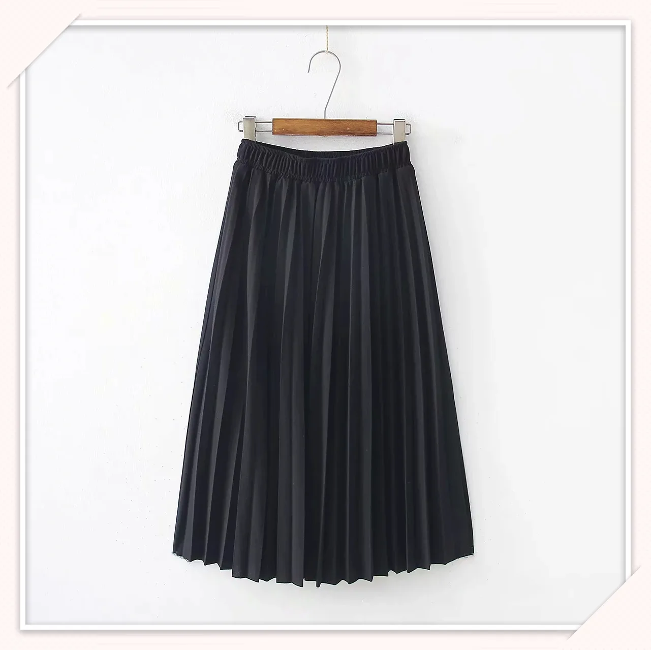 

Japanese-style Korean-style 19 Early Autumn New Style Solid Color Sweet Elegant Elastic Waist Slim Fit College Style Pleated Lon