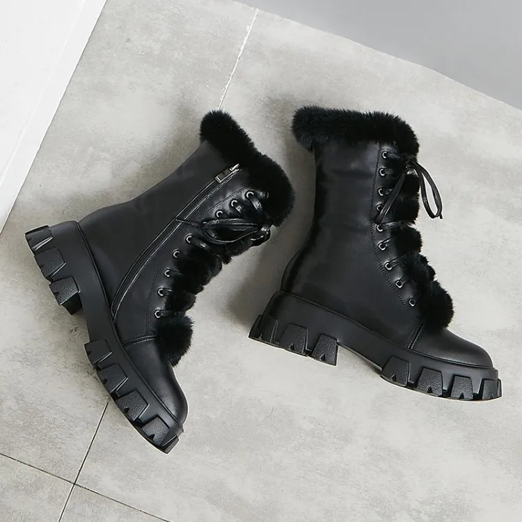 Г., зимние ботинки на меху черные кожаные ботинки на плоской платформе со шнуровкой и меховой отделкой