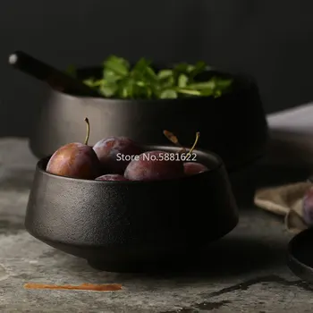 

Ceramic Black Matte Three Size Bowl Home Soup Noodle Snack Bowl Restaurant Tableware