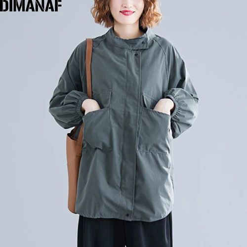 Dimanaf женский курточка-бомбер Одежда большого размера осенне-зимняя винтажная женская верхняя одежда на молнии свободная одежда с длинными рукавами большого размера - Цвет: YO91074CN-hui