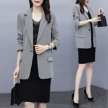 

Fashion Slim Plaid Plus Size Women's Suit Jacket And Dress Suits 2020 Spring and Autumn One Button Elegant Office Blazer 4XLY027