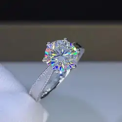 Круглое Белое золото Moissanite кольцо 2ct 8,00 мм D VVS роскошное Moissanite свадебное кольцо для женщин