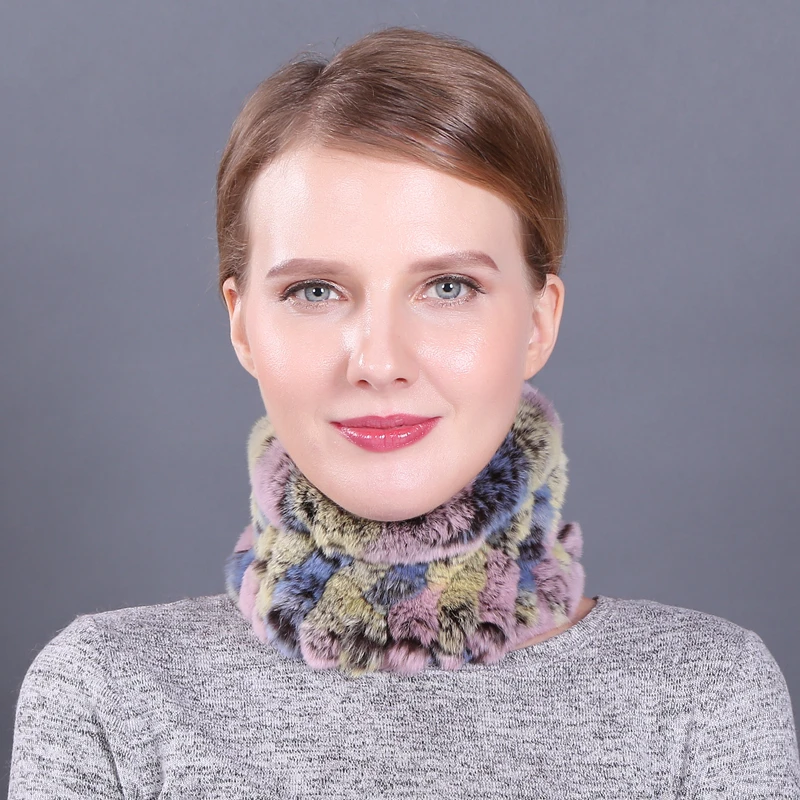 

Rex Rabbit Fur Ring Scarves Warm Soft Women Genuine Rex Rabbit Fur Headbands Scarf Handmade Knitted Real Rex Rabbit Fur Scarfs