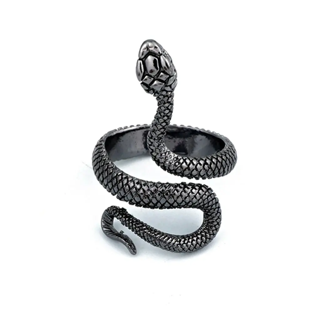 Anillo de serpiente de pintura Chapado en plata Vintage europeo y americano, anillo Universal ajustable para hombres y mujeres, joyería