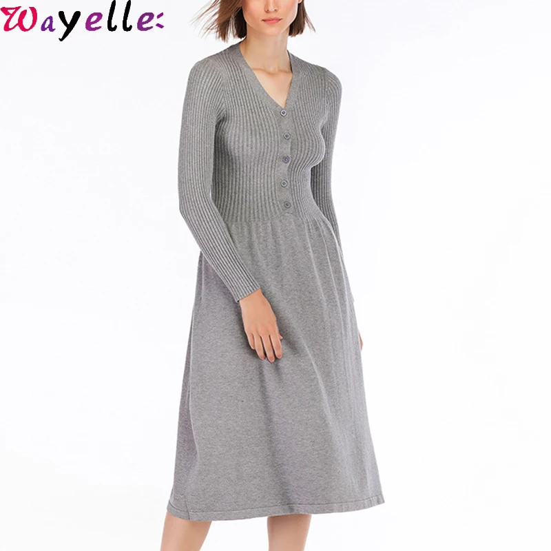 

Long Sweater Dress Women 2019 Autumn Winter Long Sleeve Office Lady Dress Female Elegant A-line Solid Slim Maxi Bodycon Dress
