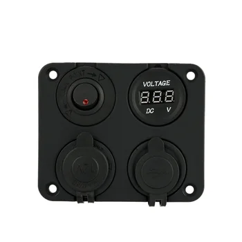 

Four Hole Dual USB Socket + Panel Base + Voltage Meter + Power Socket ON-OFF Button Switches for Car Truck Motorcycle Boat ATV