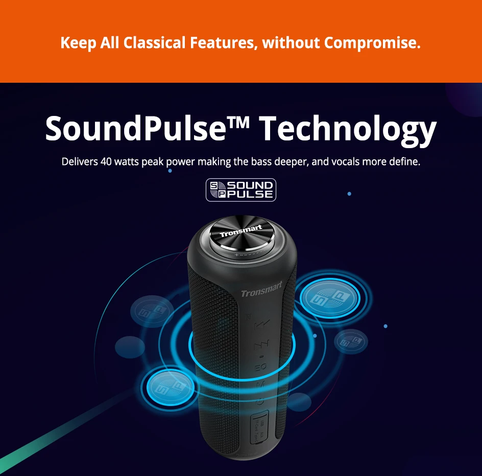 Tronsmart T6 Plus Upgraded Edition Bluetooth 5.0 Speaker 360° Surround Sound NFC Connection IPX6 Waterproof Portable Speaker   (6)