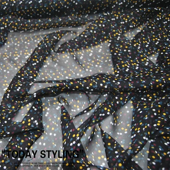 

LEO&LIN Large Wide Black Polka Dot Polka Dot Silk Georgette Chiffon Clothing Fabric DIY Patchwork Tissue
