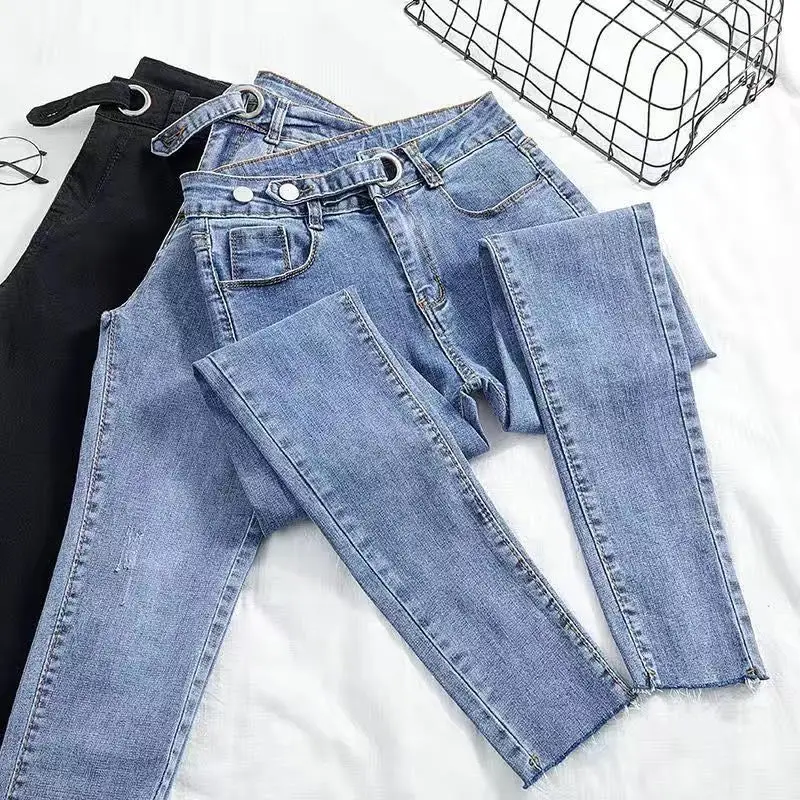 Pencil Pants New Jeans Women's Feet Pants Slim and Thin All-match Pants High Waist Pencil Tight Pants Mom Jean
