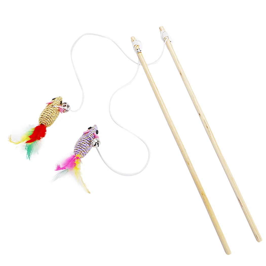 2pcs 2 шт. игрушки для кошек милые забавные искусственные перья поддельная мышь палочка для игры с котом деревянные игрушки для домашних животных для кошек Интерактивная палка товары для кошек - Цвет: 2pcs