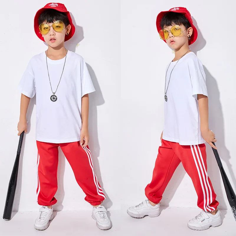 

Children Street Dance Clothing Korean-style Hiphop Hip Hop Loose-Fit T-shirt Three Bars Trousers Men And Women Child Jazz Set