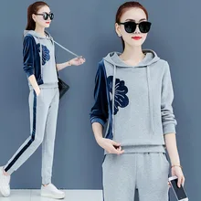 Осенняя женская спортивная одежда, спортивный костюм с цветочным принтом, толстовки с капюшоном+ штаны для бега, фитнеса, комплект одежды, спортивный костюм