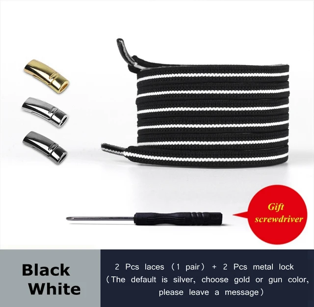 2021 New Magnetic Shoe laces Elastic No tie Shoelaces for Sneakers 24 Color Lazy Shoelace Lock One Size Fits All Kids & Adult Black white