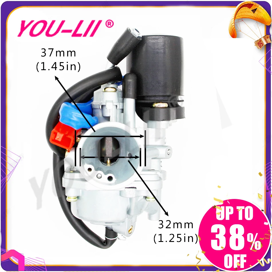 

YOULII 19mm Carburetor Moped Carb for 2 Stroke Piaggio Zip For Yamaha Jog 50 50cc Scooter 50cc 70cc 90cc Mini Carb ATV 1E40QMB