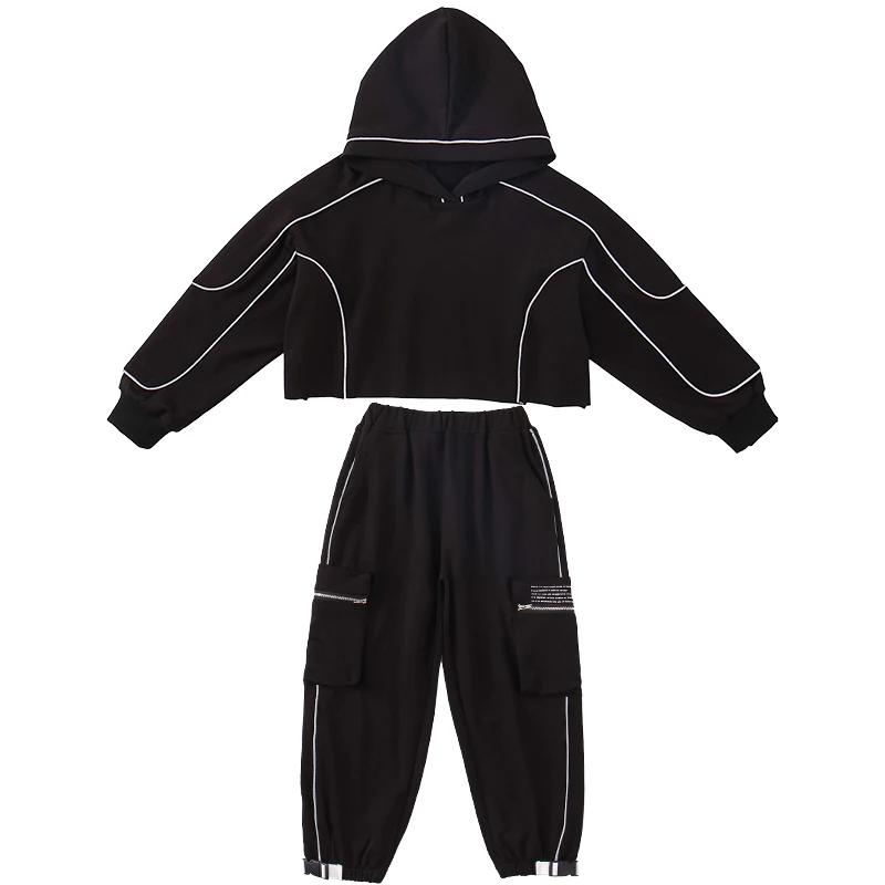 

Autumn Children Clothes Teens Girls Kids Sportswear Sets CA Hip-Hop Dancers Reflective Suits Short Hoodies Pants Set Tracksuit