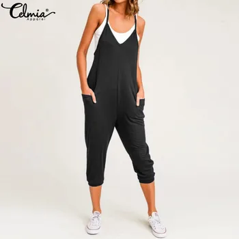 

Overalls Women 2020 Celmia Summer Solid Jumpsuits Casual Sleeveless Spaghetti Straps Rompers Ladies Elegant Streetwear Playsuits