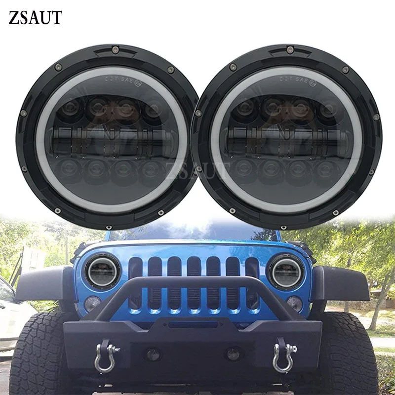 

2 pcs 7 Inch 80W LED Headlight H4 High Low Beam With Halo Angel Eyes For Lada 4x4 urban Niva Jeep JK Land rover defender Hummer
