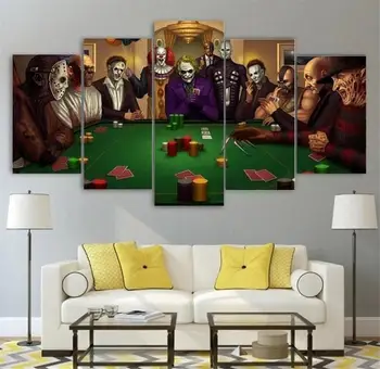

Poker Horror Canvas 5 Piece Texas Holdem Horror Movie Villains Collage Wall Art Painting Classic Poster Framed Home Decor Gift