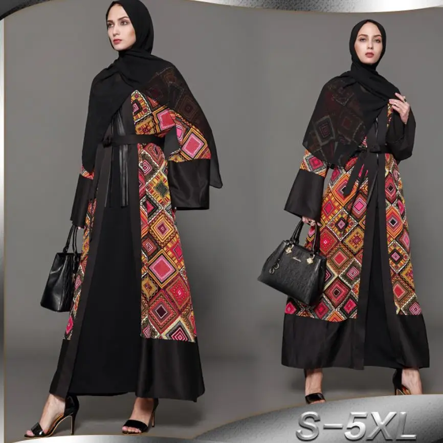 Opened abaya Muslim Adult Casual flower printed Robe Musulmane Dubai Fashion Cardigan Robes Arab Worship Service Wj1630 | Тематическая