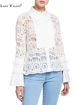

Design sense stitching pleated hollow lace shirt ladies spring with suspenders fashion wild personality tops