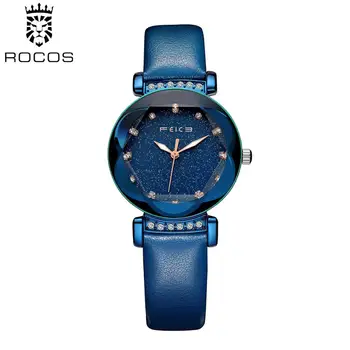 ROCOS-Relojes de pulsera de malla de cielo estrellado para mujer, pulsera de cuarzo analógica de cristal, de lujo, para vestido deportivo, FH063