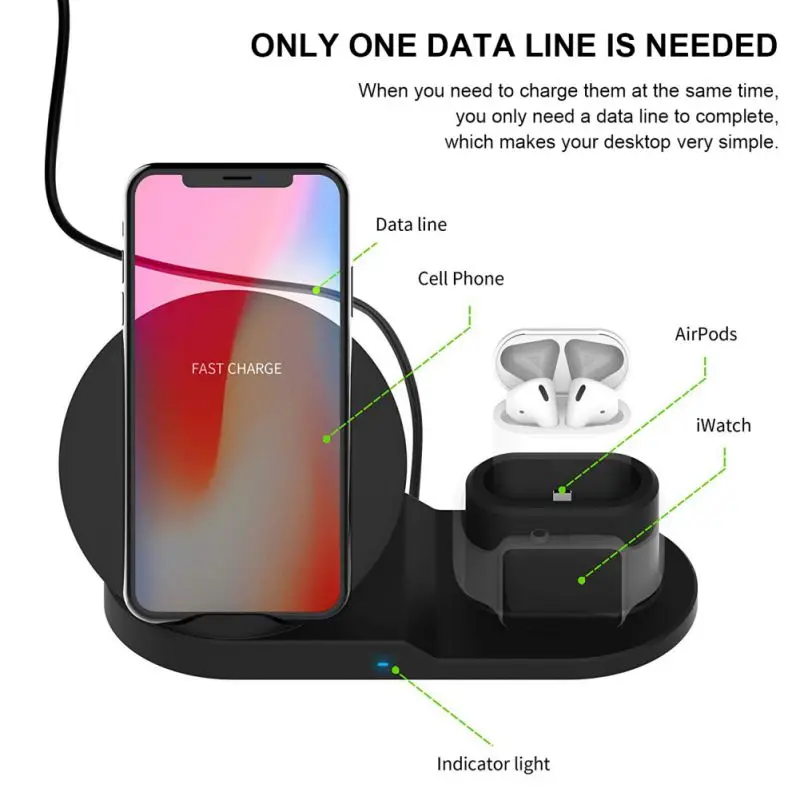3 в 1 Qi Беспроводная быстрая зарядная док-станция для Apple Watch для iPhone для Airpods
