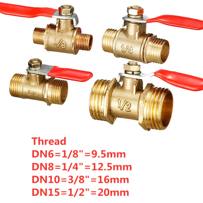 Brass ball valve 1/8" 1/4'' 3/8'' 1/2'' Male Thread Ball Valve Brass Connector Joint Copper Pipe Fitting Coupler Adapter