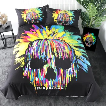 BeddingOutlet Gothic Skull Bedding Set Leaves Paisley Duvet Cover Set Pink Purple Bedclothes Floral Stylish Home Textiles 3pcs 6