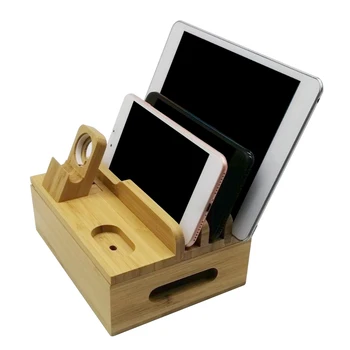 

Bamboo Holder Office Organizer Charging Station Smart Watch Multiple Device Universal Tablet Phone Solid Home Desktop Dock Stand