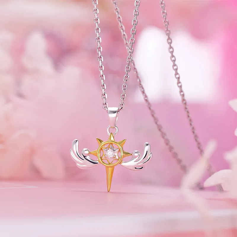 Anime Card Captor Sakura Kinomoto Sakura S925 Silver Necklace Cosplay Prop Pendant