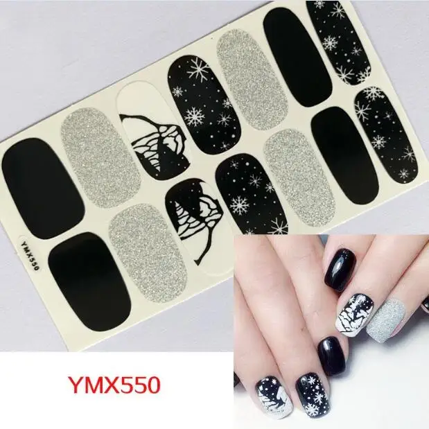YMX-550 14 стикеров/листов, сделай сам, Рождественский Снеговик, снежинка, узоры, клей, искусство для ногтей, наклейки s, полное покрытие, Типсы, слайдер, водонепроницаемые наклейки для ногтей - Цвет: YMX-550