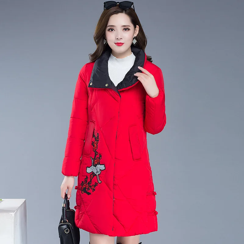 

2019 Winter New Style Elegant Versatile Embroidery Cotton Overcoat Women's Slim Fit Slimming down Jacket Cotton-padded Clothes C