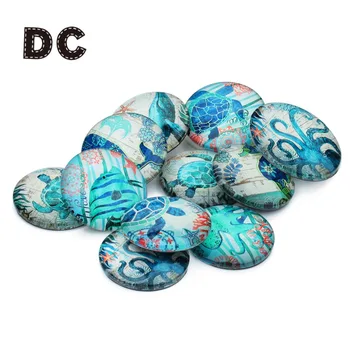 

20pcs/lot Mixed Ocean Animals Photo Glass Cabochon 25 20 14 12 10 mm Round Beads Pendant Charms For Jewelry Making
