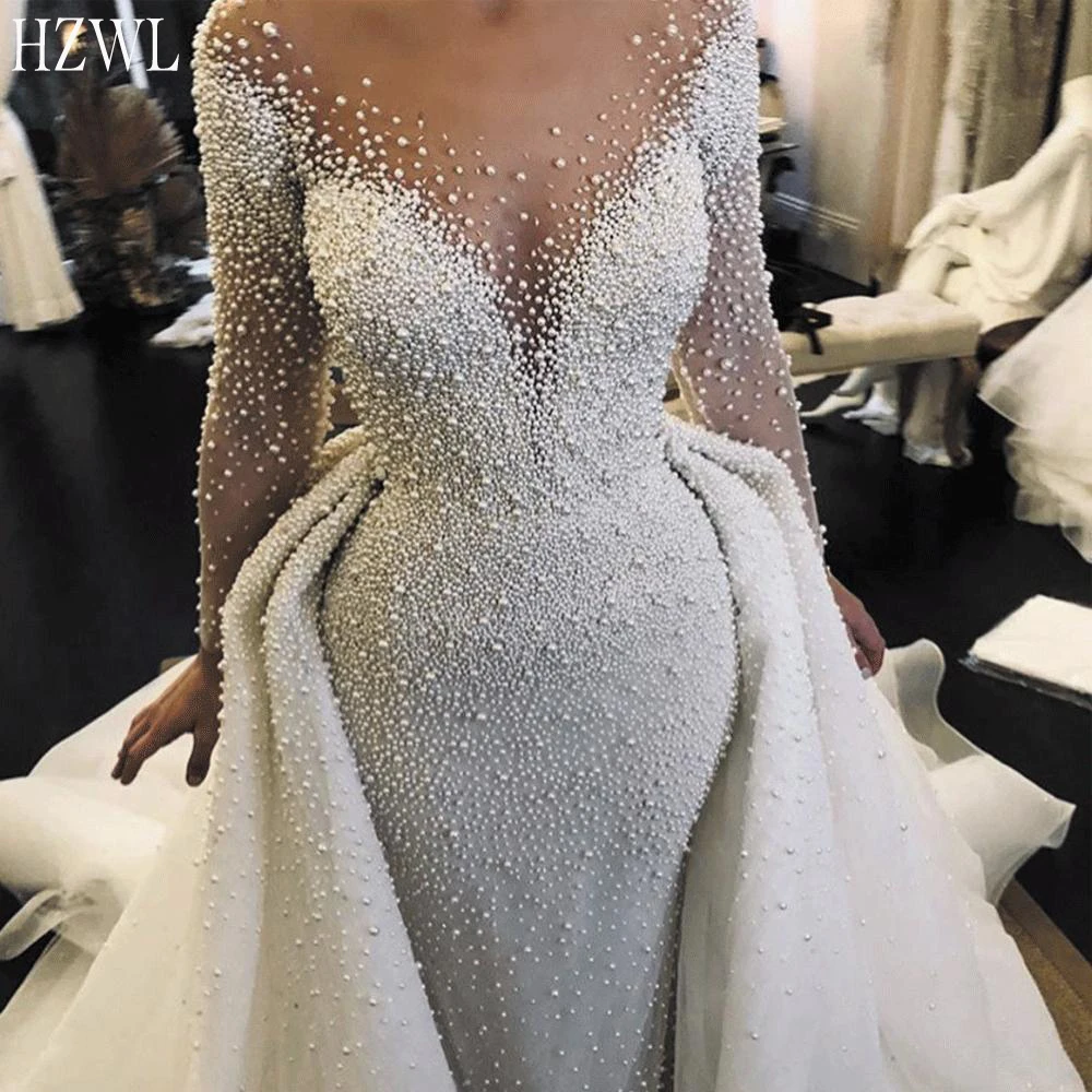 Luxe trouwjurken 2020 afneembare rok peals kralen lange mouwen elegant wedding gown vestido de noiva Luxe trouwjurken 2020 afneembare rok peals kralen lange mouwen elegant wedding gown vestido de noiva