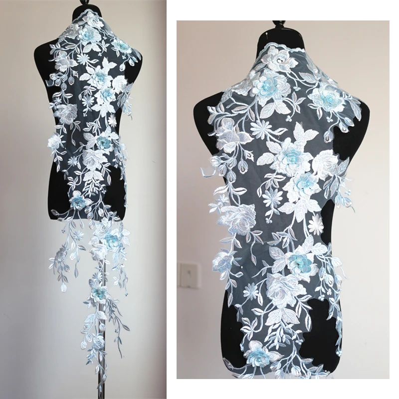Sky blue 1 piece 4 цвета одежда патчи большие 122x37 см за штуку, 3d бисерная аппликация патчи вышитые кружева finemanufacturment - Цвет: Sky blue 1 piece