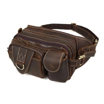 

Tiding Mens Cow Leather Waist Bag Packs Vintage Fanny Pack Bum Bag Day Pack Hip Belt Bags Large Capacity Pillow Chest Pack Brown