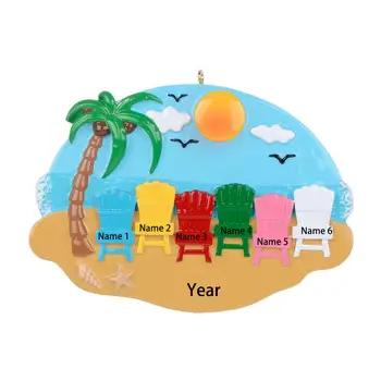 

Sand Chair Beach Family of 6 Personalized Christmas Ornament-Decor for Holiday Party - Custom Decorations for Family Kids Baby