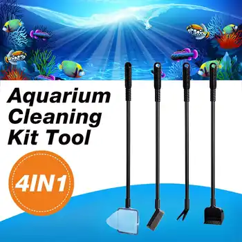 

Aquarium Cleaning Kit Tool 4 in1 Glass Fish Tank Net Long Handle Cleaner Gravel Rake Cleaner Glass Brush Fishnet Cleaning Tool