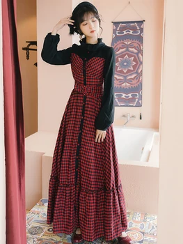 

Restoring ancient ways will fall and winter high collar stitching lattice posed dress skirt waist a female
